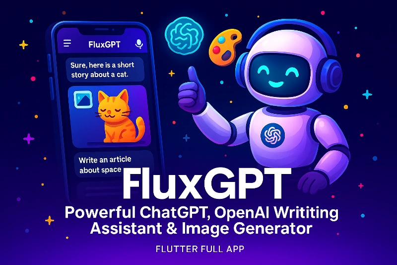 FluxGPT اپلیکیشن Flutter برای چت، تولید محتوا و تصویر با AI