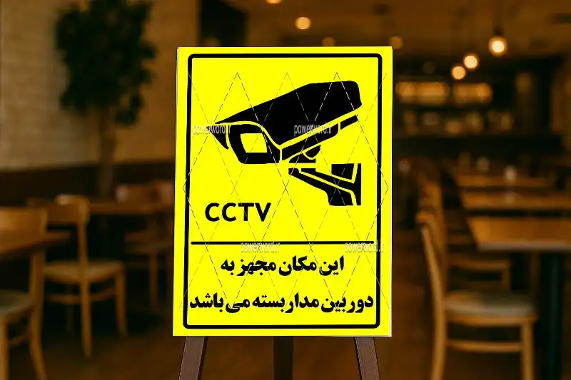 تابلو هشدار دوربین مدار بسته با طراحی لایه‌باز PSD قابل چاپ
