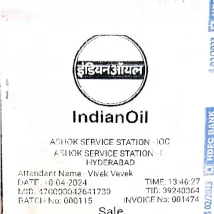 رسید سوخت IndianOil حیدرآباد PDF برای ضمیمه سفر، مالی و حسابداری