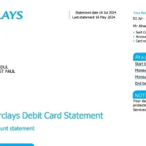 صورت‌حساب بانکی Barclays بریتانیا (PDF) مناسب برای وریفای و اثبات آدرس