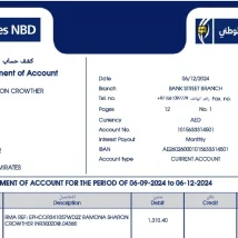 صورت‌حساب بانکی Emirates NBD دبی PDF برای وریفای آدرس و خدمات مالی جهانی