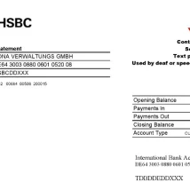 صورت‌حساب بانکی HSBC آلمان بصورت ورد برای ثبت‌نام و احراز هویت بین‌المللی