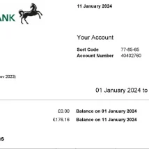 صورت‌حساب رسمی Lloyds Bank بریتانیا (PDF) برای وریفای و اثبات فعالیت مالی