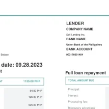 صورت‌حساب وام Sofi Lending فیلیپین PDF برای وریفای حساب مالی و صرافی