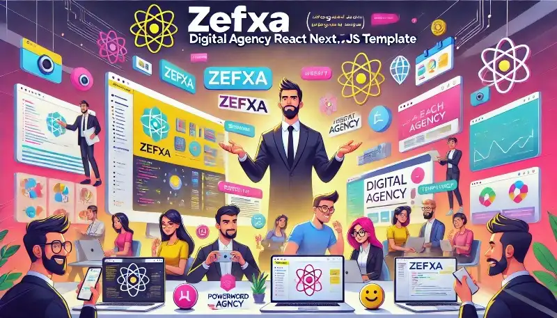 قالب Zefxa ری‌اکت و نکست برای آژانس دیجیتال، طراحی و برندینگ حرفه‌ای