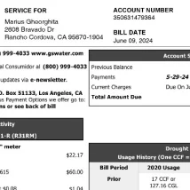 قبض آب Golden State Water آمریکا PDF برای وریفای حساب صرافی و کیف پول دیجیتال