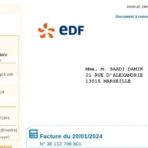 قبض برق فرانسه EDF با فرمت PDF برای وریفای و احراز آدرس