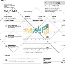 قبض سنگاپور PDF سه‌صفحه‌ای با طراحی واقعی برای وریفای آدرس