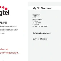 قبض موبایل Singtel سنگاپور PDF برای وریفای حساب صرافی و کیف پول