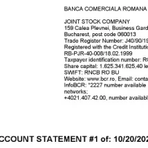 فایل PDF صورت‌حساب رسمی بانک BCR رومانی – مناسب برای KYC و اثبات آدرس