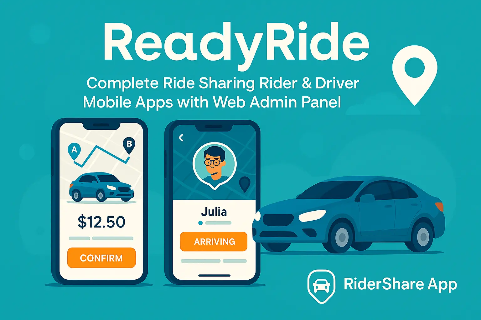 اسکریپت و اپلیکیشن ReadyRide برای ساخت سیستم تاکسی اینترنتی و اشتراک سفر