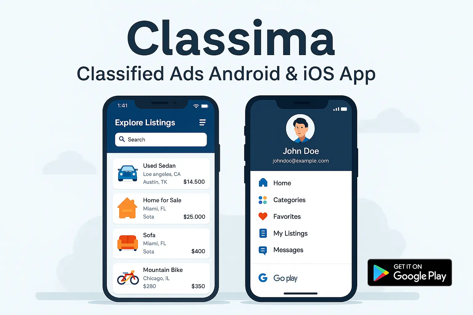 اپلیکیشن Classima برای ساخت اپ آگهی‌های خرید و فروش اندروید و iOS