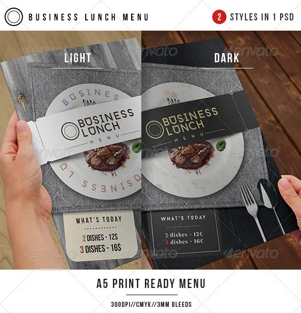 طرح منوی ناهار کاری حرفه‌ای برای رستوران و کافه psd