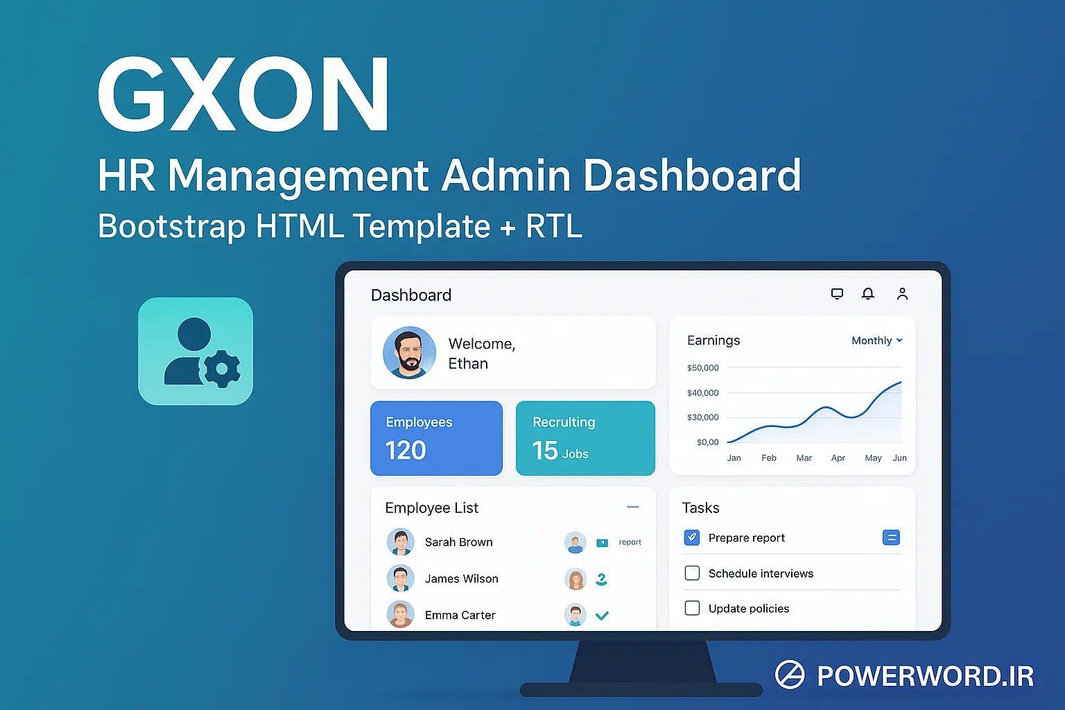 قالب HTML GXON بهترین ابزار داشبورد منابع انسانی سازمانی