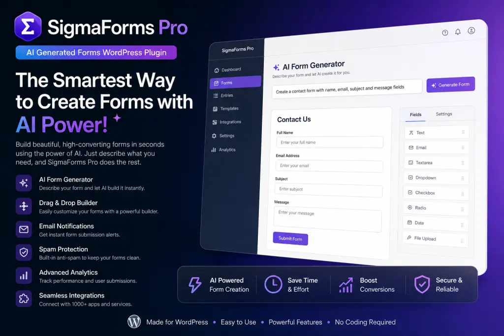 افزونه وردپرس SigmaForms Pro ساخت هوشمند فرم با هوش مصنوعی افزونه وردپرس SigmaForms Pro ساخت هوشمند فرم با هوش مصنوعی