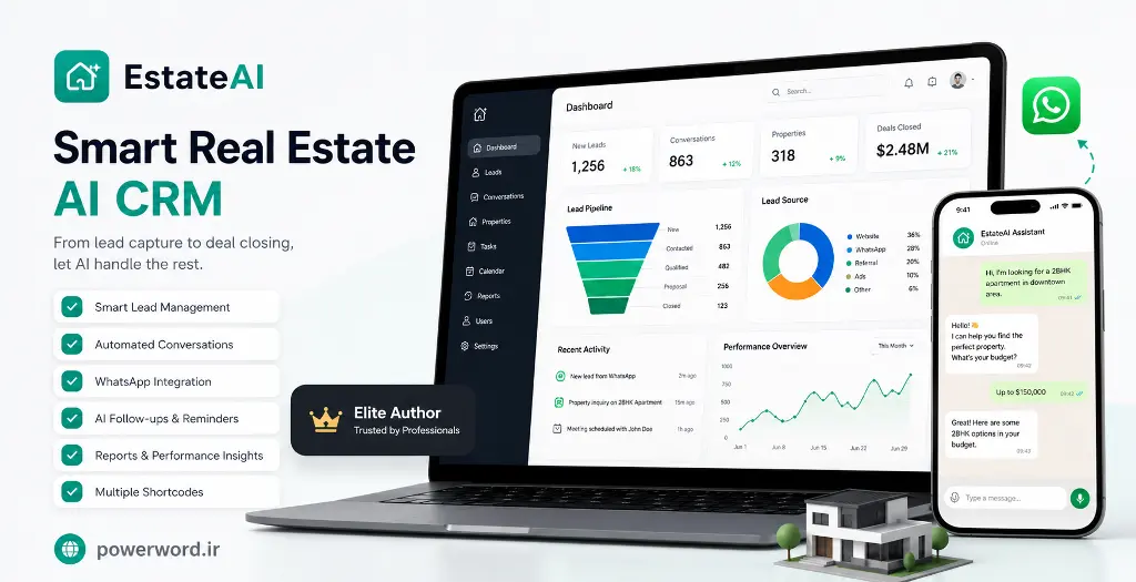 افزونه وردپرس EstateAI سیستم مدیریت املاک و CRM هوش مصنوعی افزونه وردپرس EstateAI سیستم مدیریت املاک و CRM هوش مصنوعی